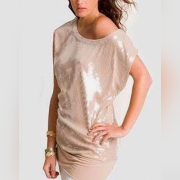 Marciano Elegant Sequin Beige Top - Picture 1 of 4